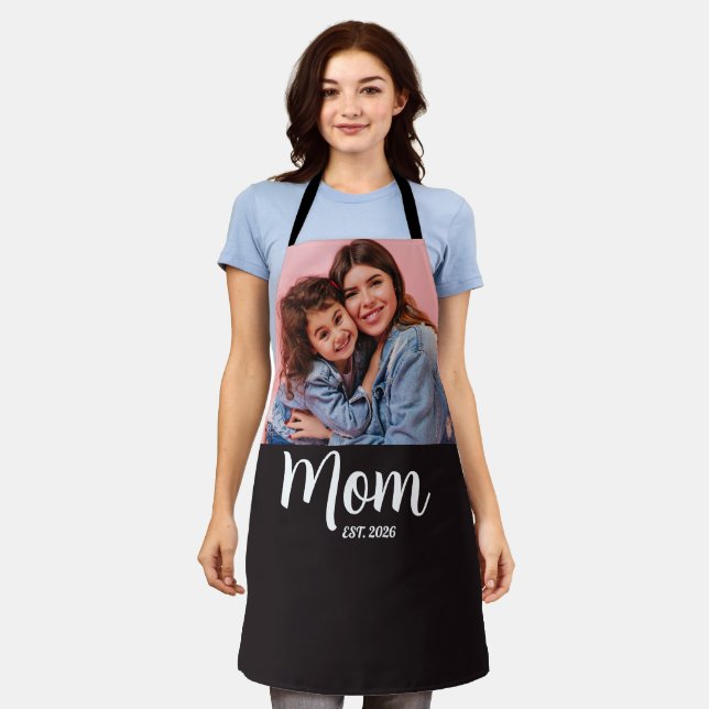 Mum Established Modern Script Photo Apron (Worn)