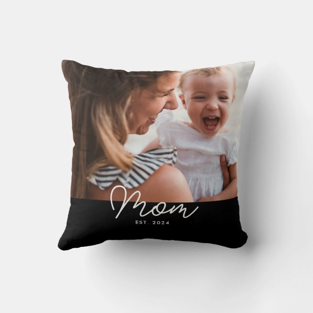 Mum Established Modern Script Photo Cushion (Back)
