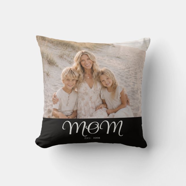 Mum Established Modern Script Photo Cushion (Front)