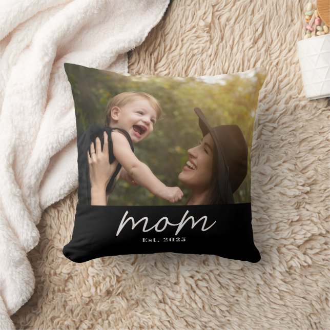 Mum Established Modern Script Photo Cushion (Blanket)