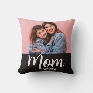 Mum Established Modern Script Photo Cushion