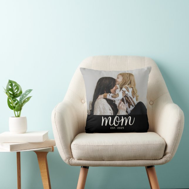 Mum Established Modern Script Photo Cushion (Chair)