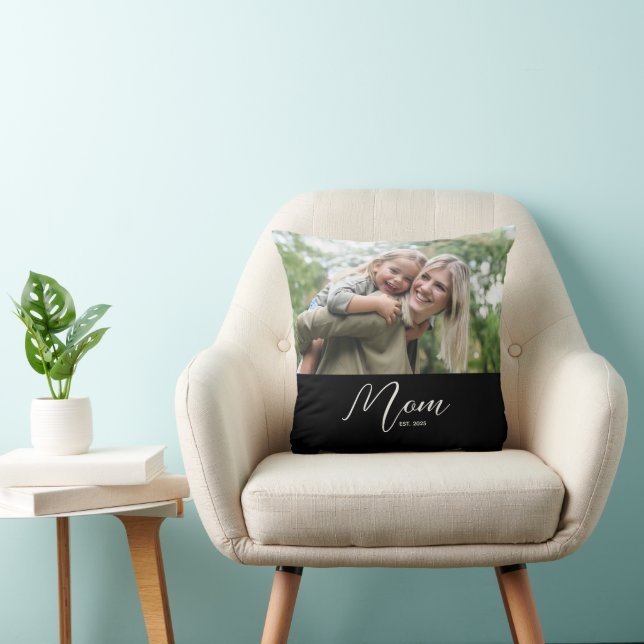 Mum Established Modern Script Photo Cushion (Chair)