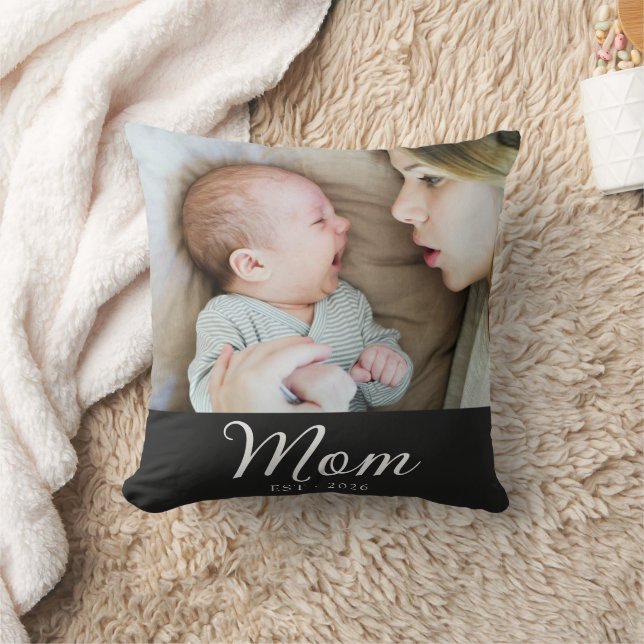 Mum Established Modern Script Photo Cushion (Blanket)