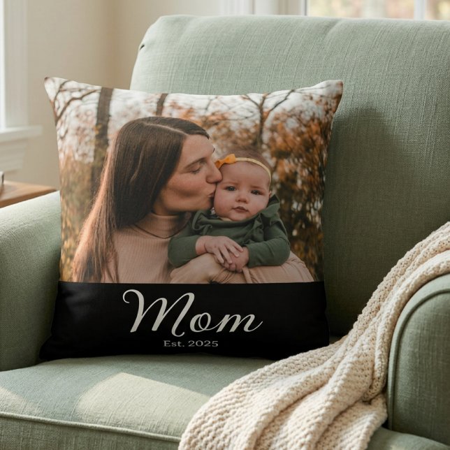 Mum Established Modern Script Photo Cushion (Creator Uploaded)