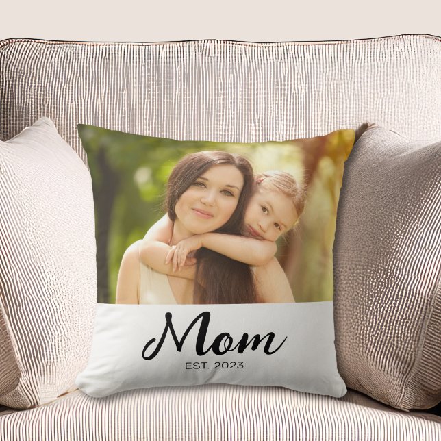 Mum Established Modern Script Photo Cushion (Creator Uploaded)