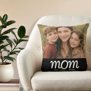 Mum Established Modern Script Photo Cushion