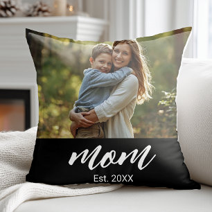 Mum Established Modern Script Photo Cushion