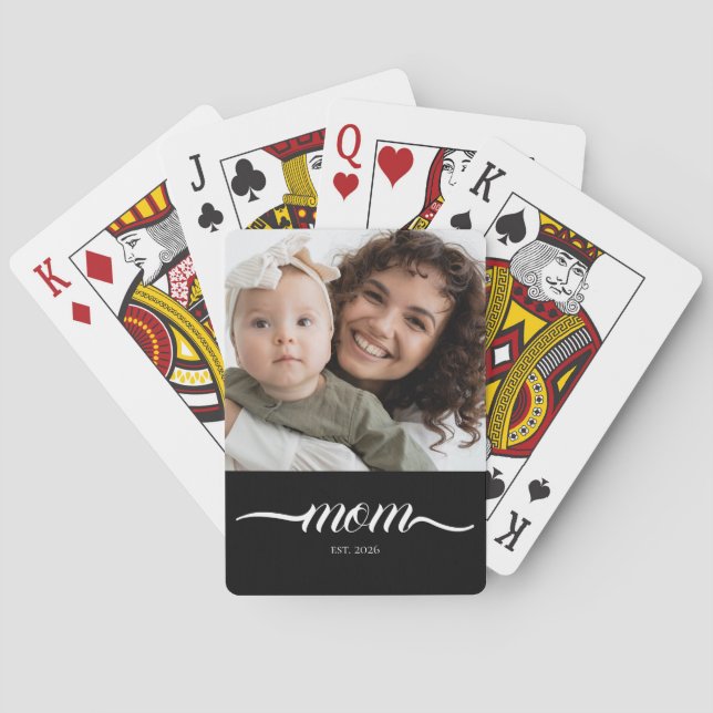 Mum Established Modern Script Photo Custom Playing Cards (Back)