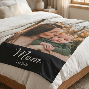 Mum Established Modern Script Photo Fleece Blanket