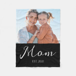 Mum Established Modern Script Photo Fleece Blanket