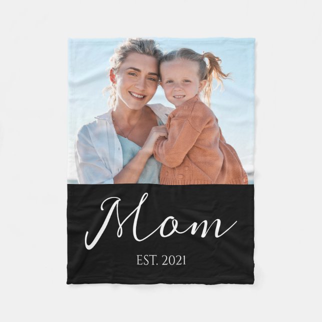 Mum Established Modern Script Photo Fleece Blanket (Front)