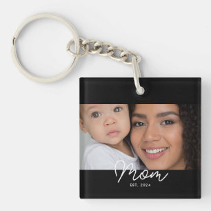Mum Established Modern Script Photo Key Ring