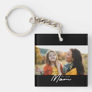 Mum Established Modern Script Photo Key Ring