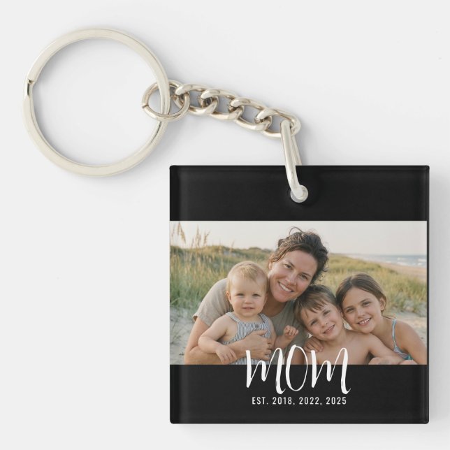 Mum Established Modern Script Photo Key Ring (Front)