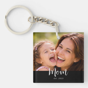 Mum Established Modern Script Photo Key Ring