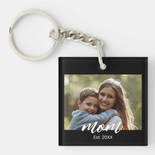 Mum Established Modern Script Photo Key Ring (Front)