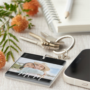 Mum Established Modern Script Photo Key Ring