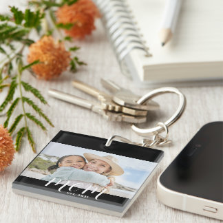Mum Established Modern Script Photo Key Ring