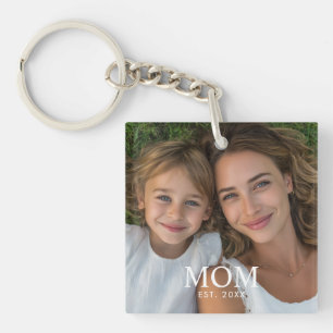 Mum Established Modern Script Photo Key Ring