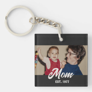 Mum Established Modern Script Photo Key Ring