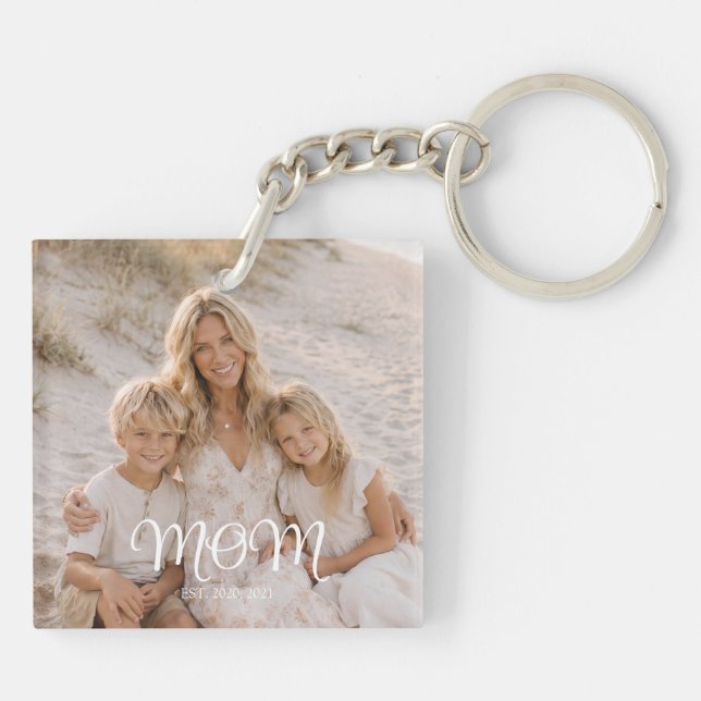 Mum Established Modern Script Photo Key Ring (Back)