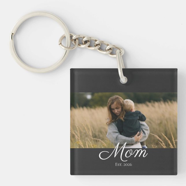 Mum Established Modern Script Photo Key Ring (Front)