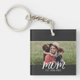 Mum Established Modern Script Photo Key Ring