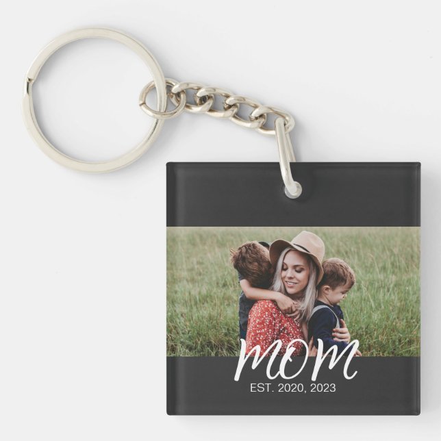 Mum Established Modern Script Photo Key Ring (Front)