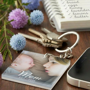Mum Established Modern Script Photo Key Ring