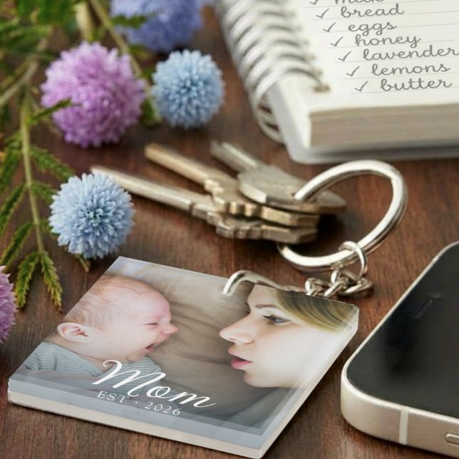 Mum Established Modern Script Photo Key Ring (Creator Uploaded)
