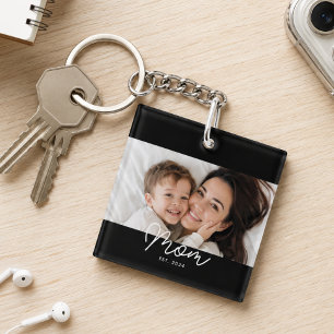 Mum Established Modern Script Photo Key Ring
