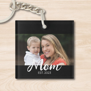 Mum Established Modern Script Photo Key Ring