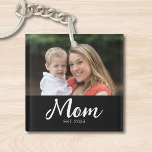 Mum Established Modern Script Photo Key Ring