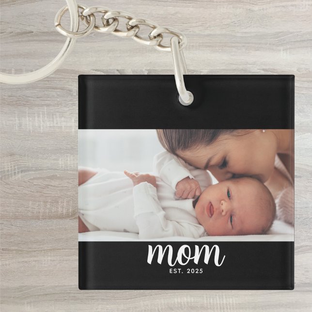 Mum Established Modern Script Photo Key Ring (Creator Uploaded)