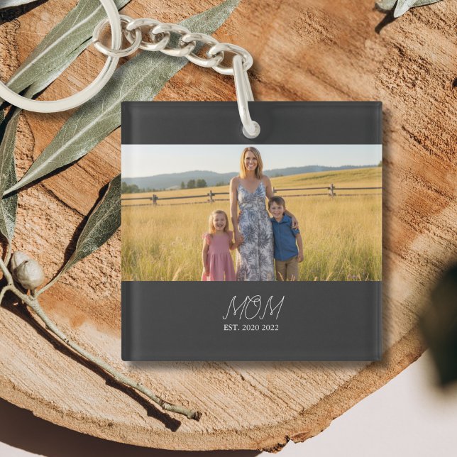 Mum Established Modern Script Photo Key Ring (Creator Uploaded)