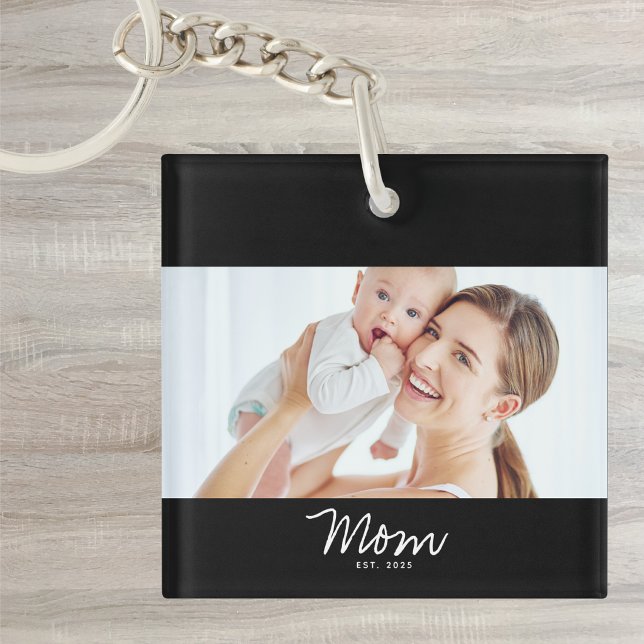 Mum Established Modern Script Photo Key Ring (Creator Uploaded)