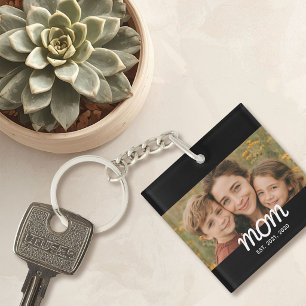 Mum Established Modern Script Photo Key Ring