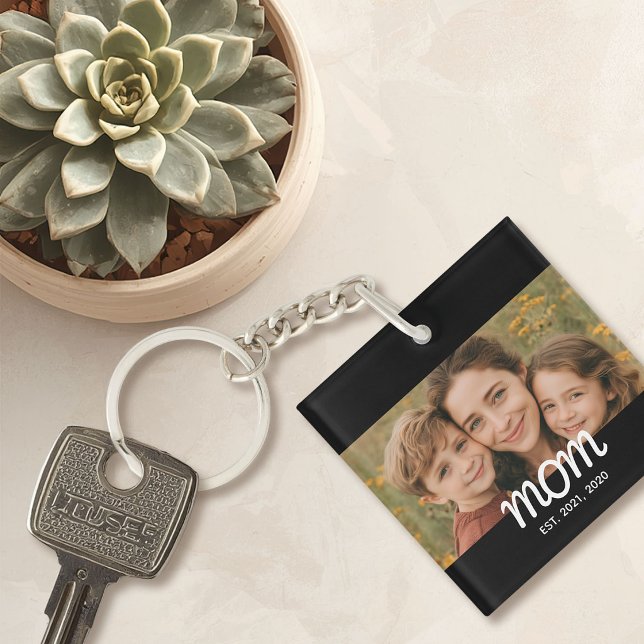 Mum Established Modern Script Photo Key Ring (Creator Uploaded)