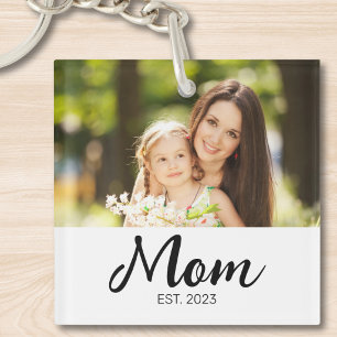 Mum Established Modern Script Photo Key Ring