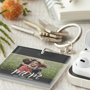 Mum Established Modern Script Photo Key Ring