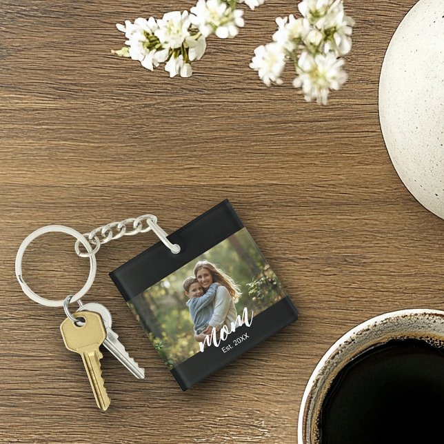Mum Established Modern Script Photo Key Ring (Creator Uploaded)