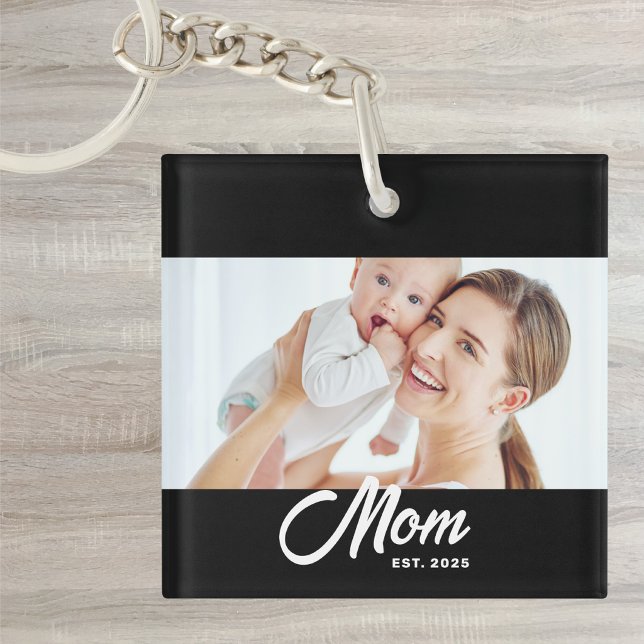 Mum Established Modern Script Photo Key Ring (Creator Uploaded)