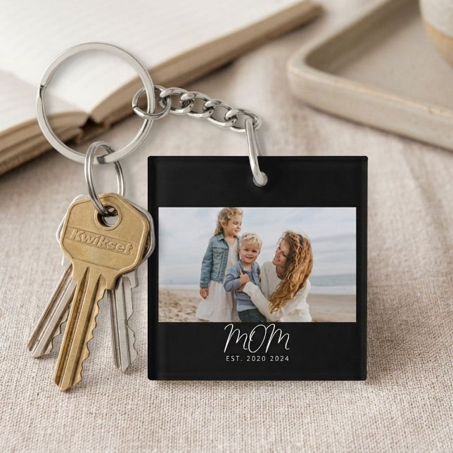 Mum Established Modern Script Photo Key Ring (Creator Uploaded)