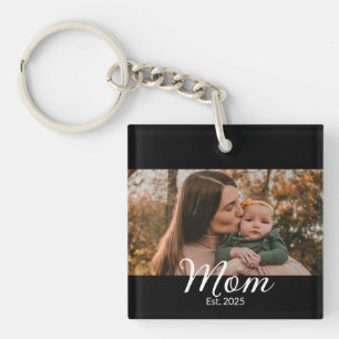 Mum Established Modern Script Photo Key Ring
