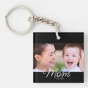 Mum Established Modern Script Photo Key Ring