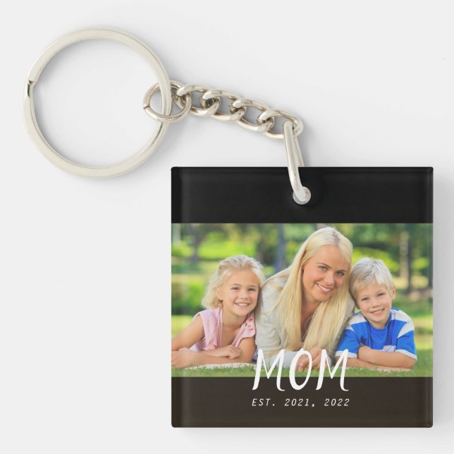 Mum Established Modern Script Photo Key Ring (Front)