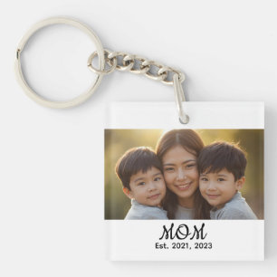Mum Established Modern Script Photo Key Ring