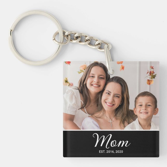 Mum Established Modern Script Photo Keychain (Front)