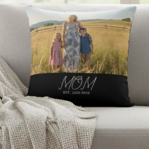 Mum Established Modern Script Photo Throw Pillow